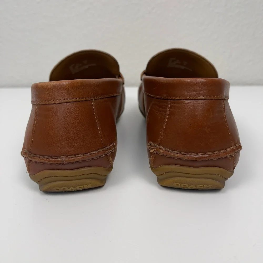 COACH Mott‎ Driver Loafers Khaki Brown Signature Jacquard Leather Mens 7D Career